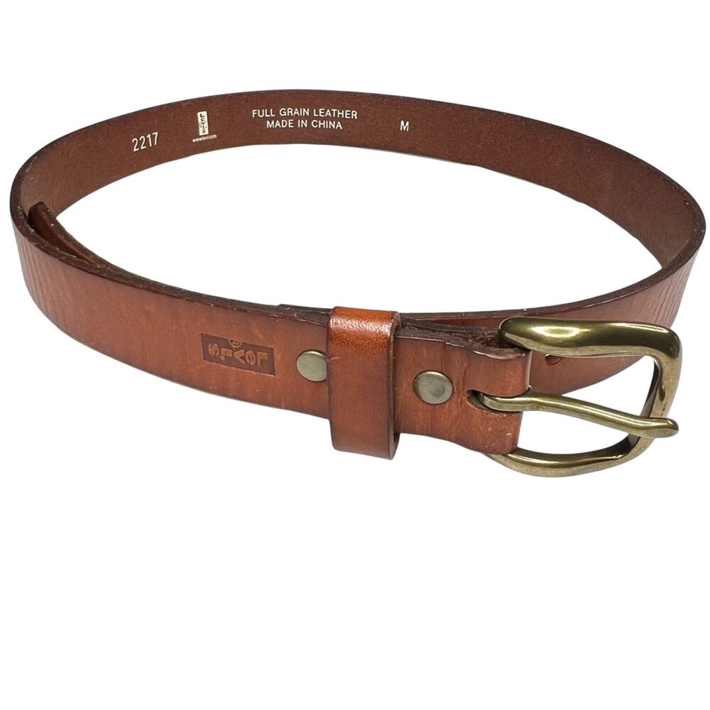 Levi's Brown Full Grain Leather Belt Size M 25"-29" Youth Unisex Embossed Logo